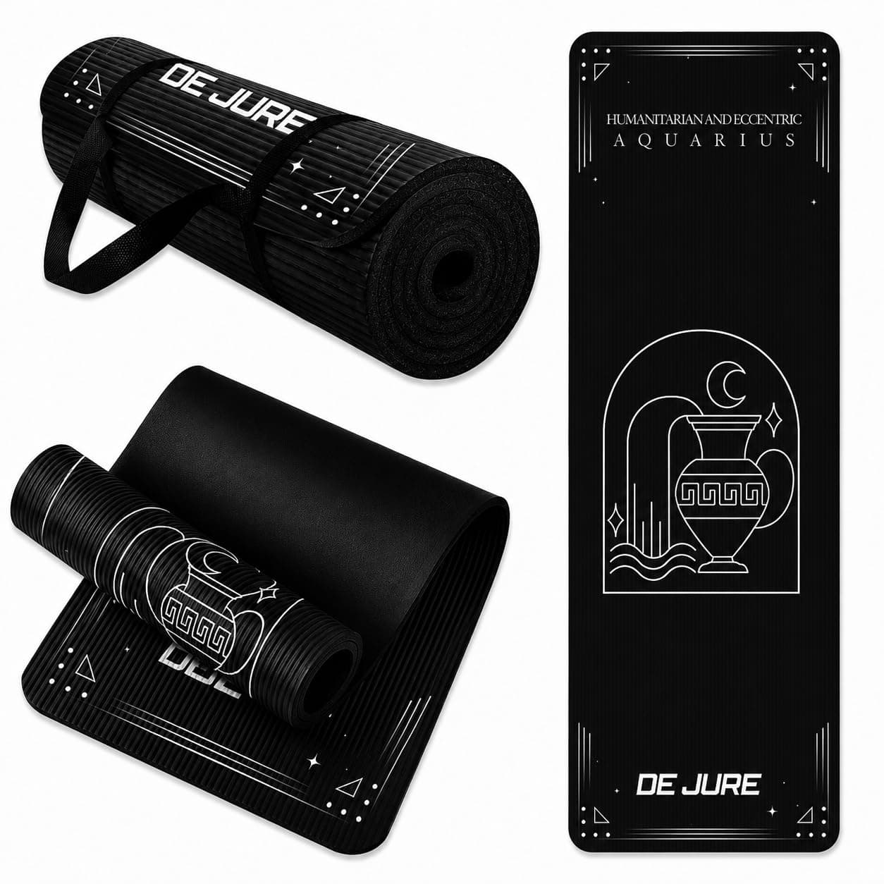 De Jure Fitness Yoga Mat for Women and Men, 10mm Extra Thick Non-Slip NBR Exercise Mat for Yoga, Pilates, Gym & Floor Workouts - with Carry Strap - Aquarius