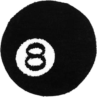 8 Ball Rug Simulation Billiards Round Rugby Decorative Carpet 60CM 80CM Absorbent Non Slip Soft Bath Mat Machine Washable for Living Room Party Decorations (Black, 80X80)