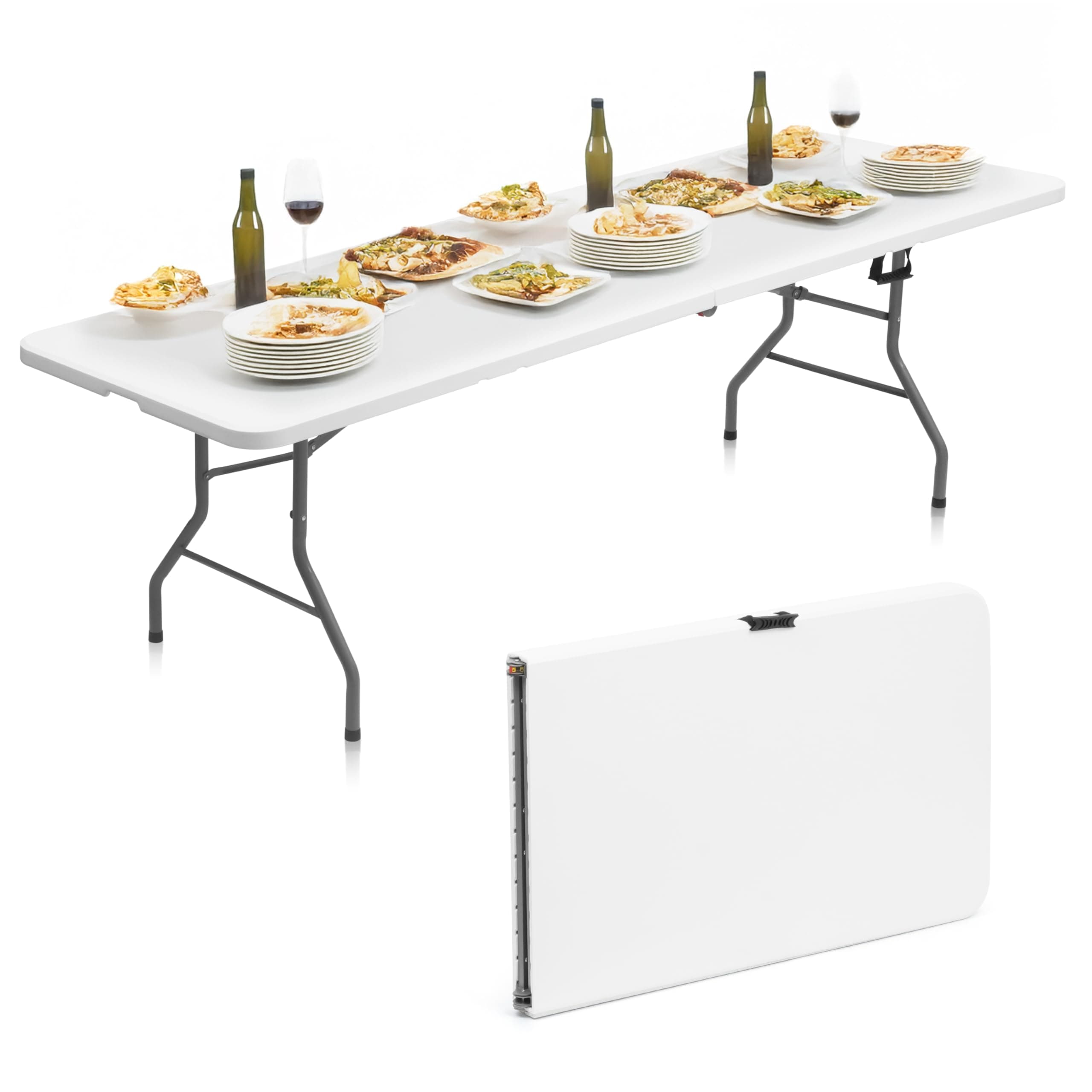 Livzing 8 Ft Plastic Folding Table with Metal Frame | 150 kg Load Capacity | Foldable and Portable Dining Table | Travel Camping Table | Patio, Garden, Indoor and Outdoor Sturdy Picnic Table (HDPE)