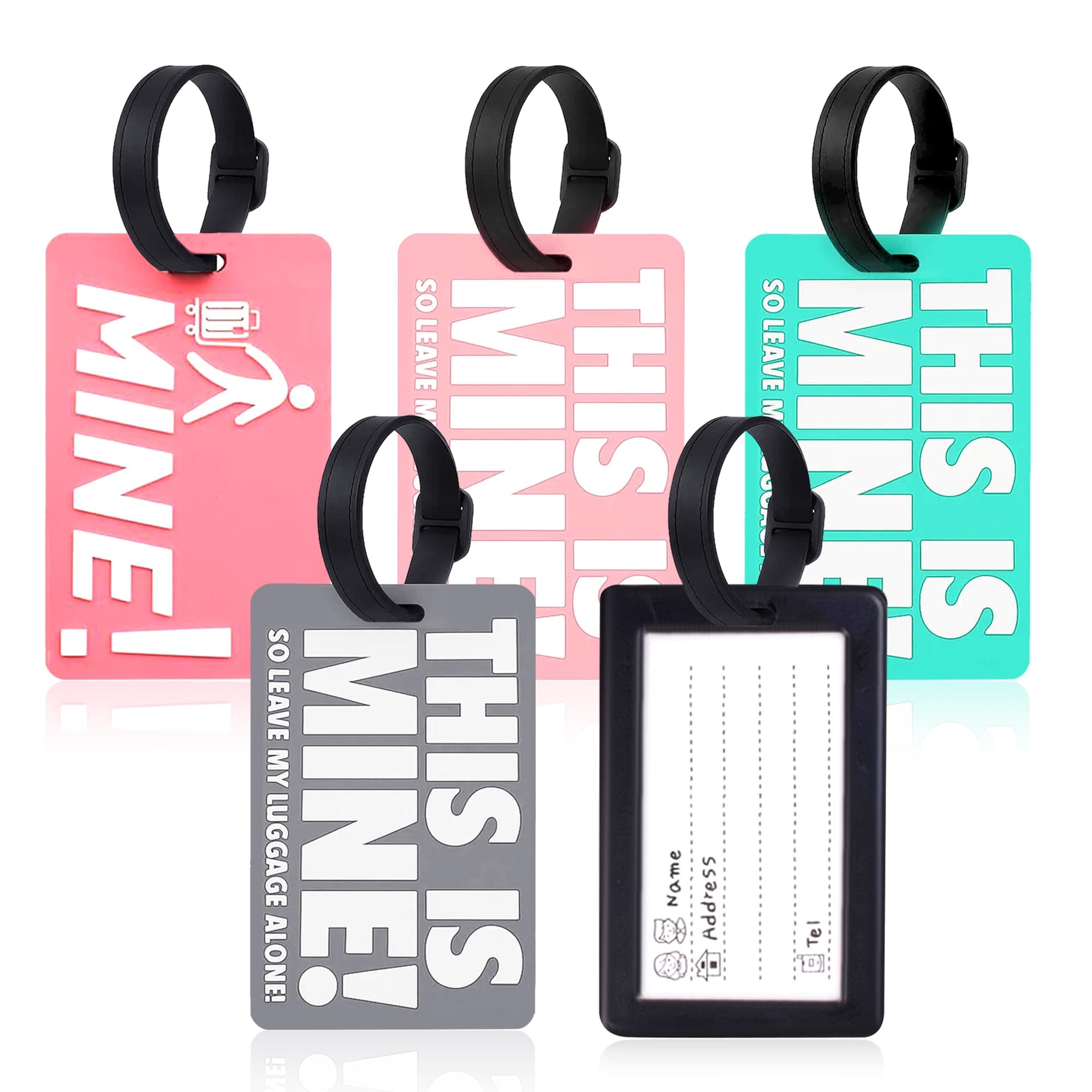 GLUN® Luggage Badge Tags for Your Bags or Suitcase, Pack of 5 Multicolour with Rubber Lock Loop, Privacy Protection Travel Essentials Bag Tags