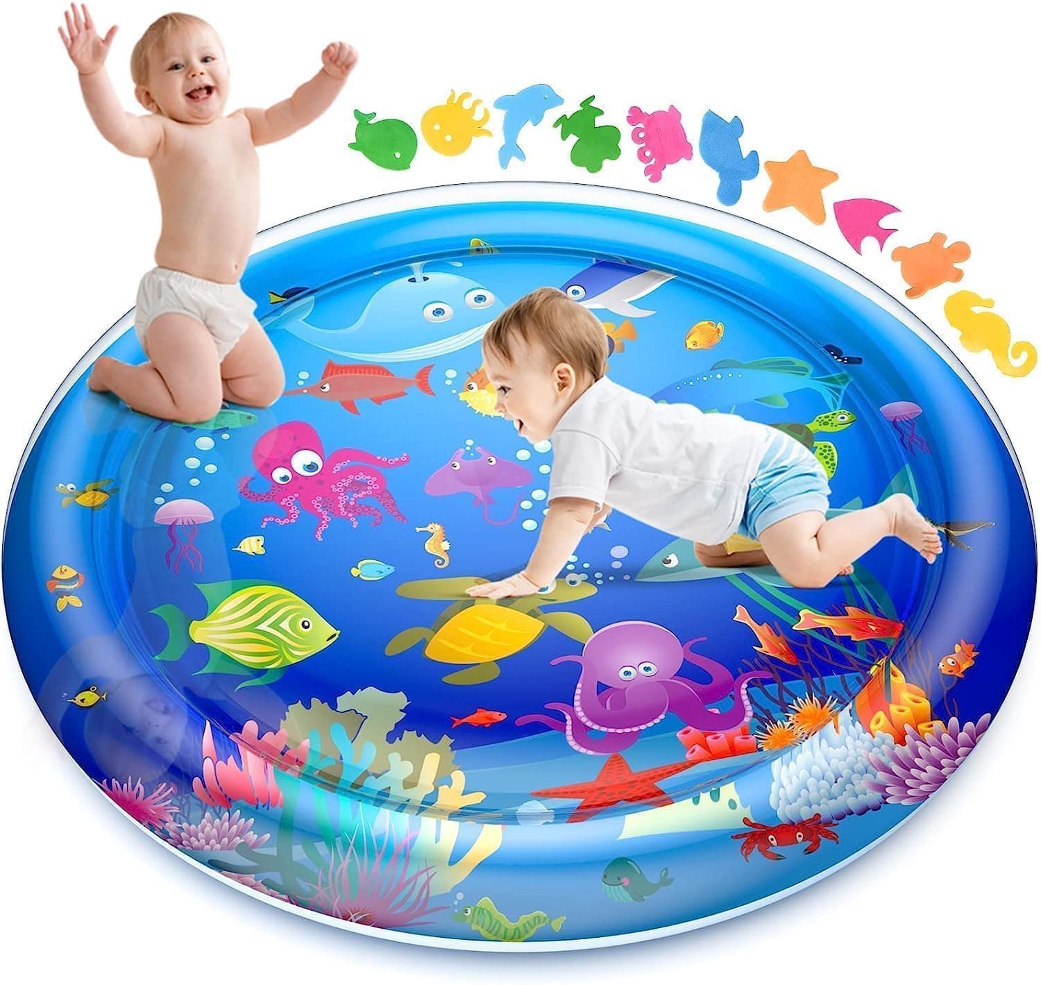 AKSHAR ENTERPRISE Baby Tummy Time Water Play Mat 40 x 40 Inch, Inflatable Sensory Water Mat for Infants & Newborn Babies 0-12 Months, Leakproof Activity Play Mat for Crawling, Early Learning