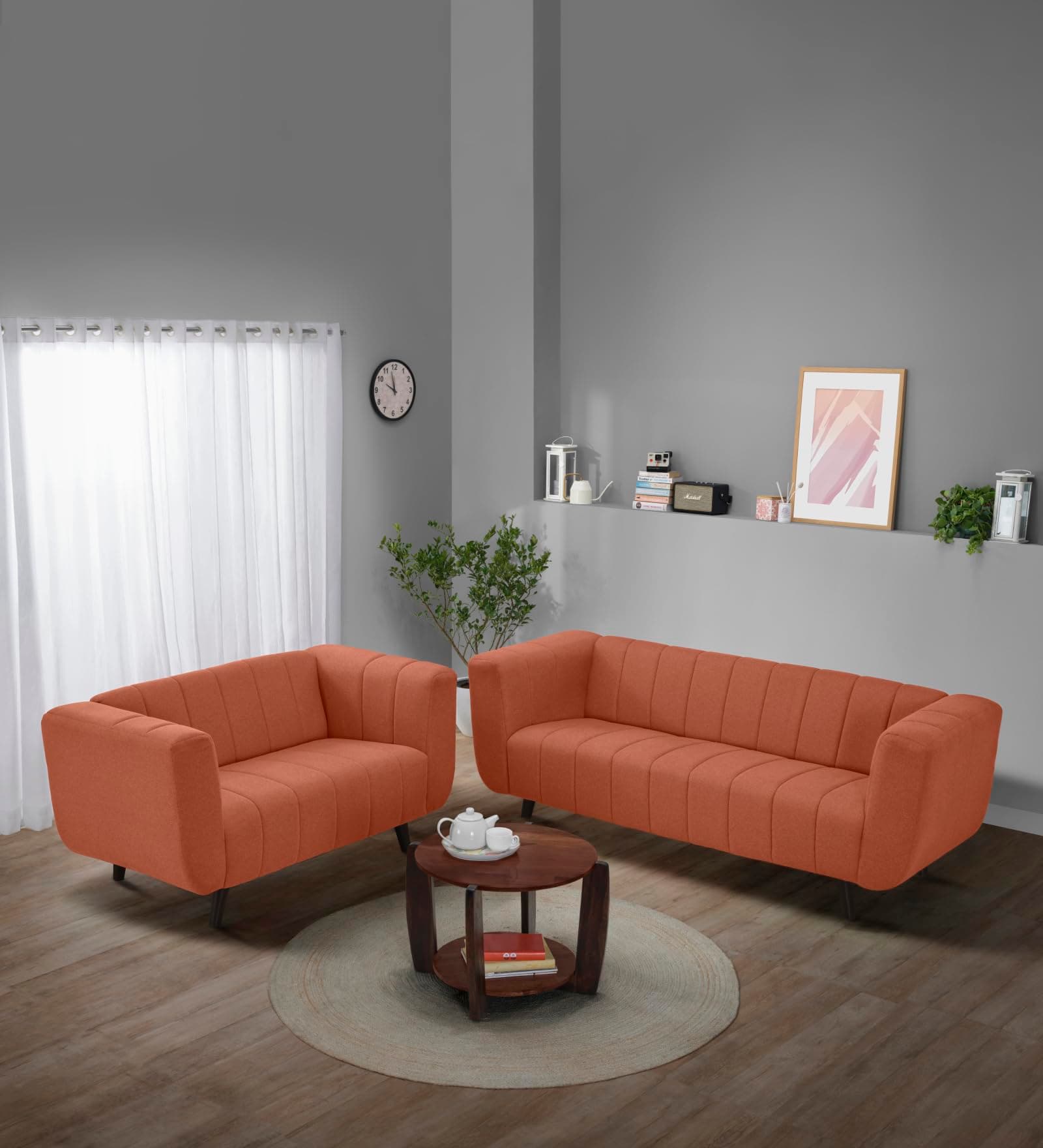 Sleepyhead Kiki Designed by Duroflex - 5 Seater Sofa, 3+2 Sofa Set |Premium Fabric, High-Density Foam |Sturdy Wood Frame & Plush Cushions |Modern Living Room Sofa |3 Years Warranty - Lava Orange