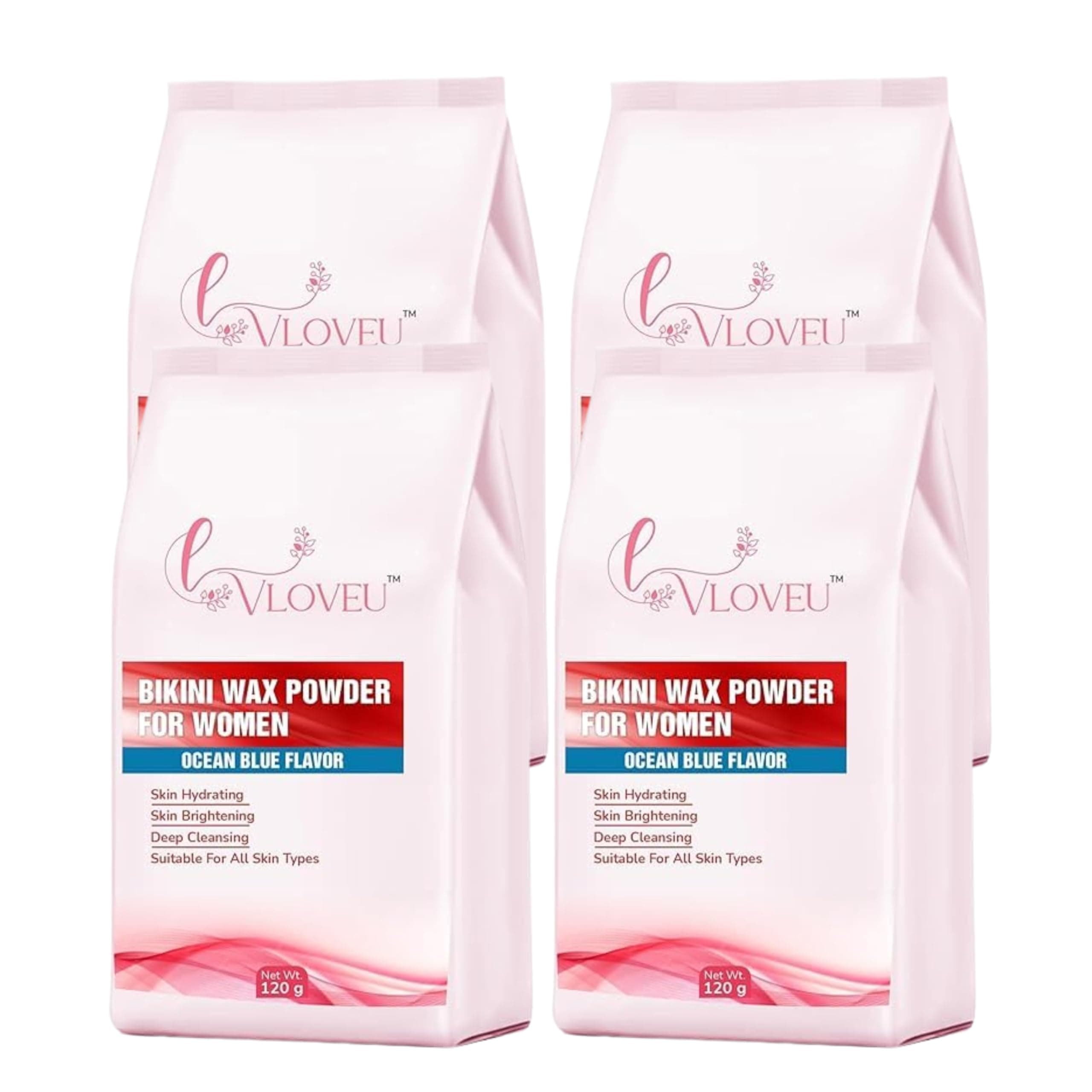 VLOVEU- Ocean-blue Bikini Wax Powder for Women - 120g, Pack of 4 | Painless Wax Powder | Easy to Use at Home, No Chemicals - No Irritation, Bikini Wax for Women and Girls