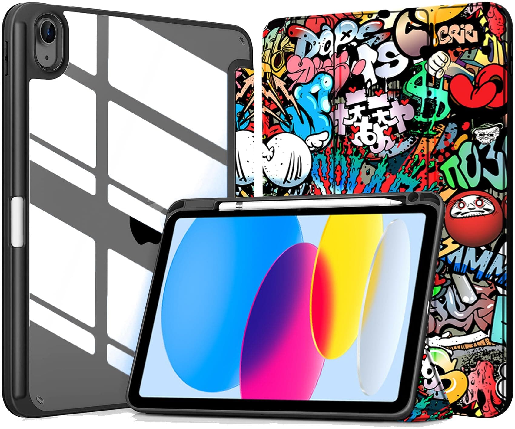 Robustrion Cover for iPad 11th (A16) / 10th Generation Cover Case (2025/2022) [Pencil Holder] (Right Side) [Auto Sleep Wake], Trifold Flip Stand Case for iPad 10th Gen / 11th Generation - Hippy