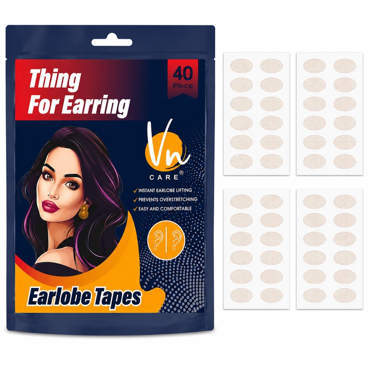Vn care Invisible Ear Lobe Support for Earrings Earlobe Tapes and Stickers Earring Supporter for Heavy Earrings Support Patches Girls & Women (Pack of 40)