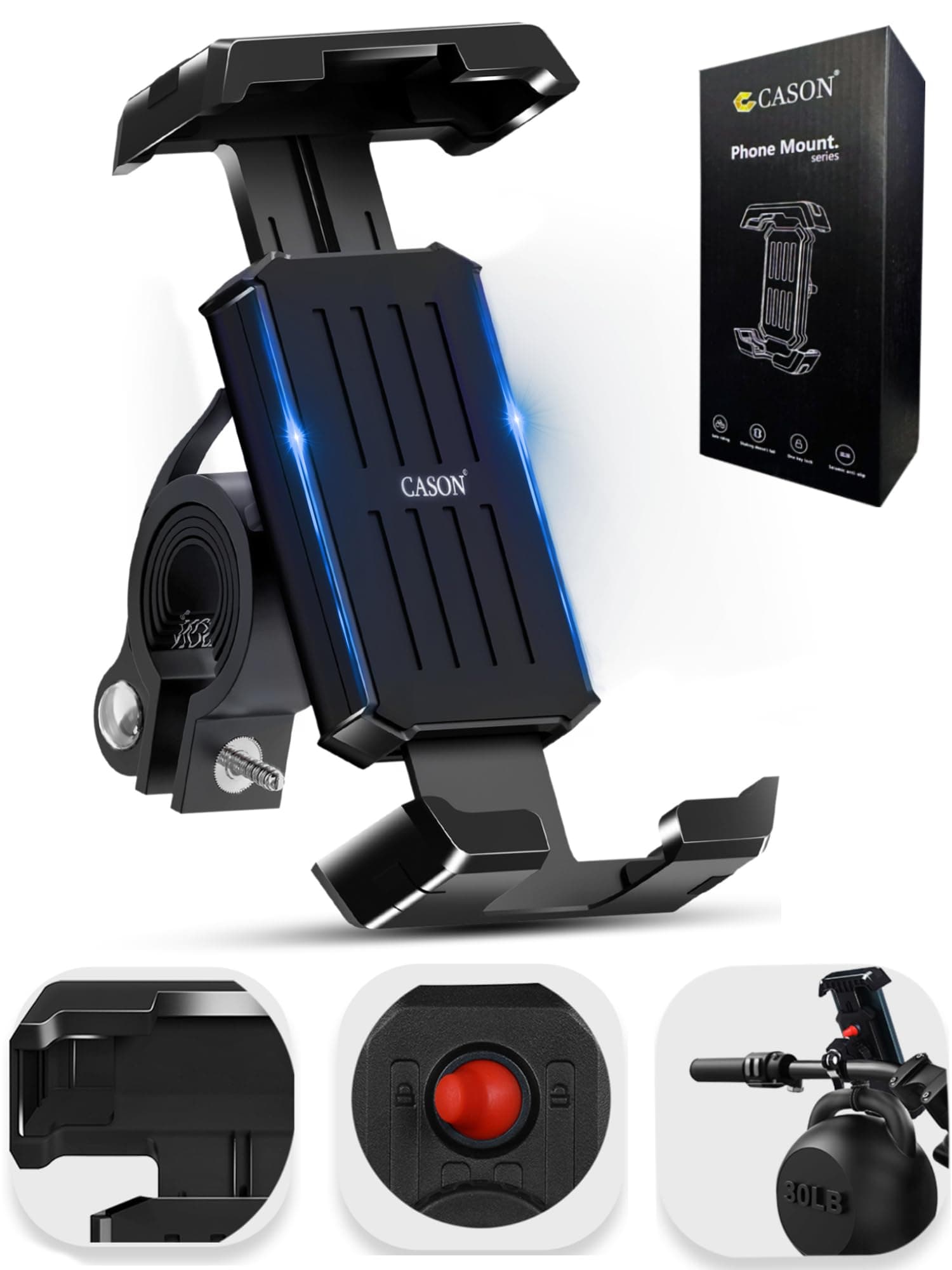 CASON -Mobile Holder for Bikes,Scooty/Cycle Phone Holder Mount,Anti-Shake Design,Switch Lock Behind,Cushioning Pads,360° Rotation for Handlebar Compatible with All Phones for Maps,GPS(Black)