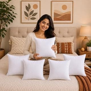 JDX Small Cushions | Hotel Quality Premium Fibre Sofa Cushions Set of 5 | Cushion 12 inch x 12 inch | Sofa Pillow,Cushion,Cushions for Sofa, Cushion Pillow (Color White)