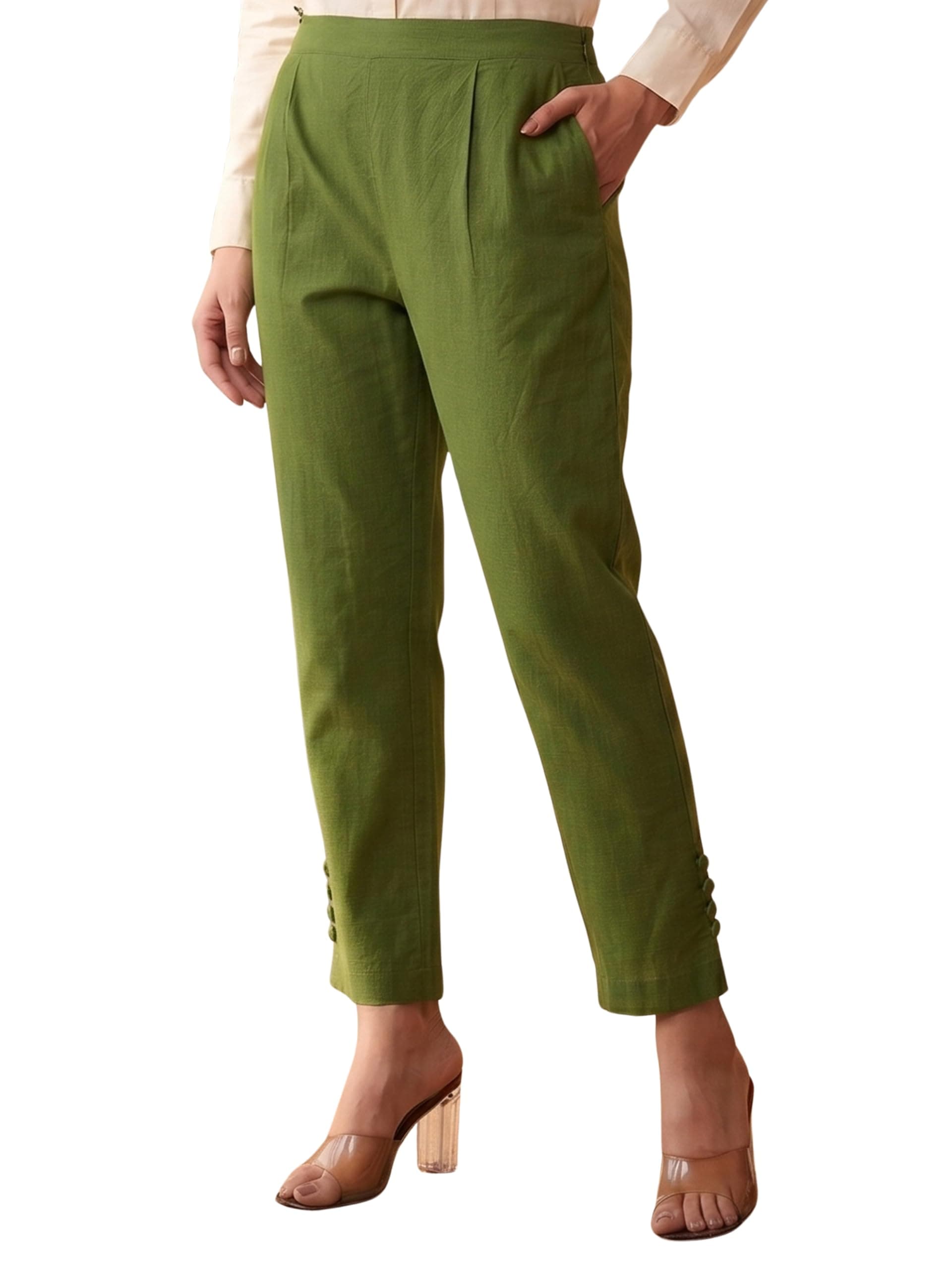 Yash Gallery Women's Regular Fit Mid Rise Solid Lycra Trouser Regular Pants