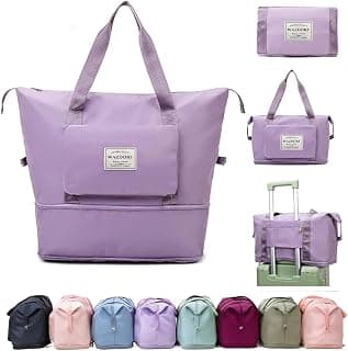 Wazdorf Nylon 41 Liter Expandable Travel Bags for Women, Duffle Bags for Women Luggage, Foldable Vanity Traveling Bag, Waterproof Hand Bag for Ladies Personal Items,Purple