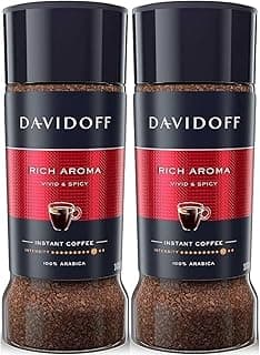 Davidoff Rich Aroma Instant Coffee 200g (2 x 100g Jars) By Cougar | 100% Arabica | Strong & Spicy Taste | Premium Instant Coffee | Bold Aroma Coffee for Long Hours, Late Nights & Daily Energy Boost - (Imported)