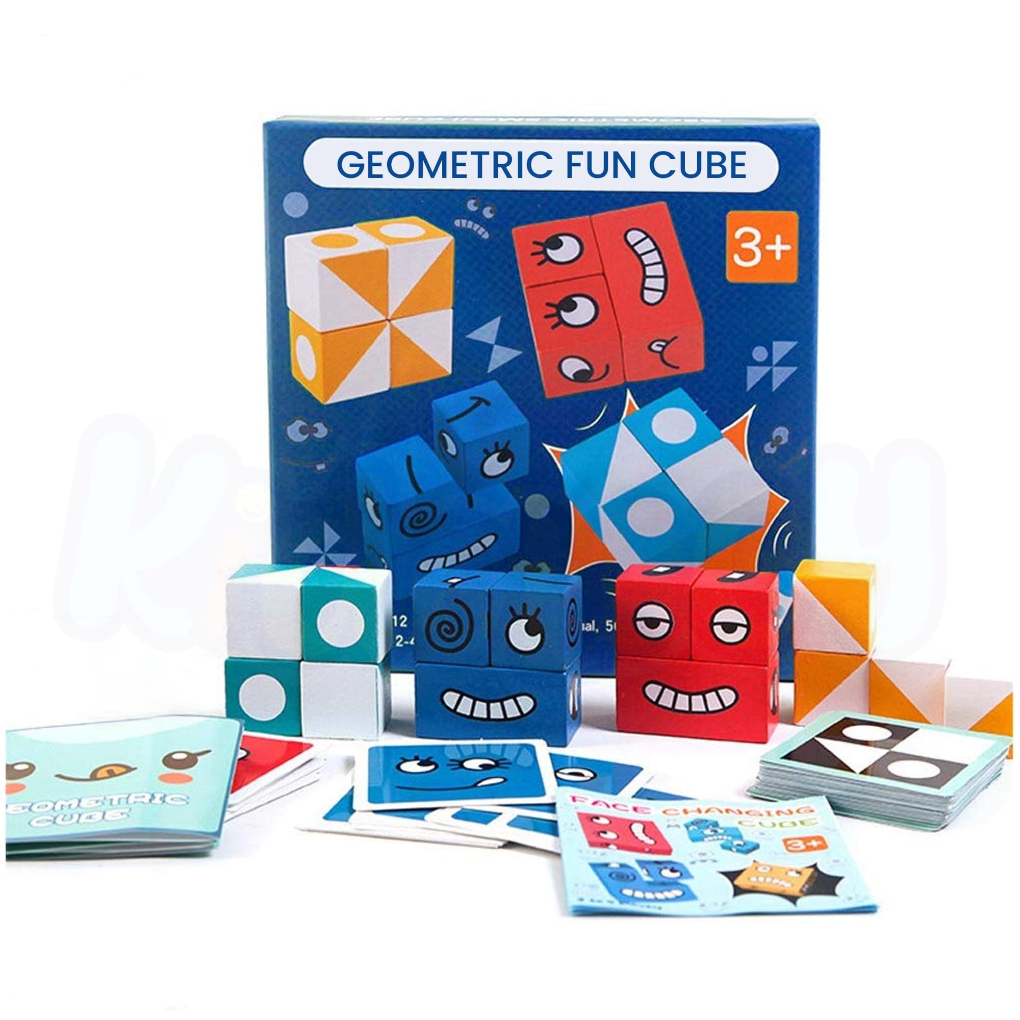 Kidology Emoji Cube Face Change Game for Kids Age 3+ Years, Learning Educational Emotion Change Blocks, Cute Geometric Shape Expressions Puzzle Toy | 14 Pieces and 49 Design Cards