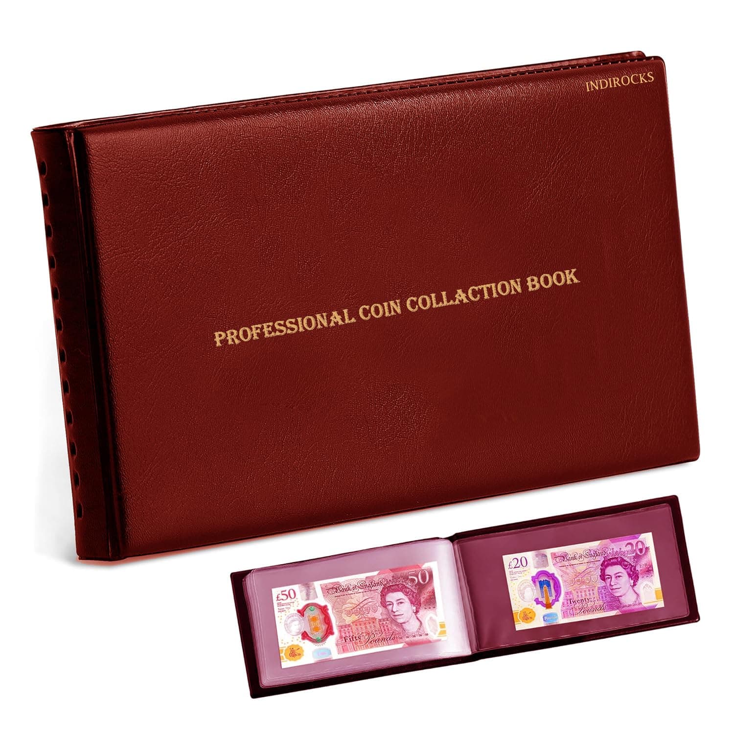 40 Pockets Banknote Currency Collecting Album - 20 Sheets Clear Dollar/Note Bill Holders World Money Storage Book Collection Supplies Double-Sided Pages for Trading Cards Stamps Tickets-Maroon