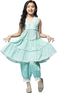 BIBA Girls Cotton Floral Tiered Kurta Salwar 2 Piece Set