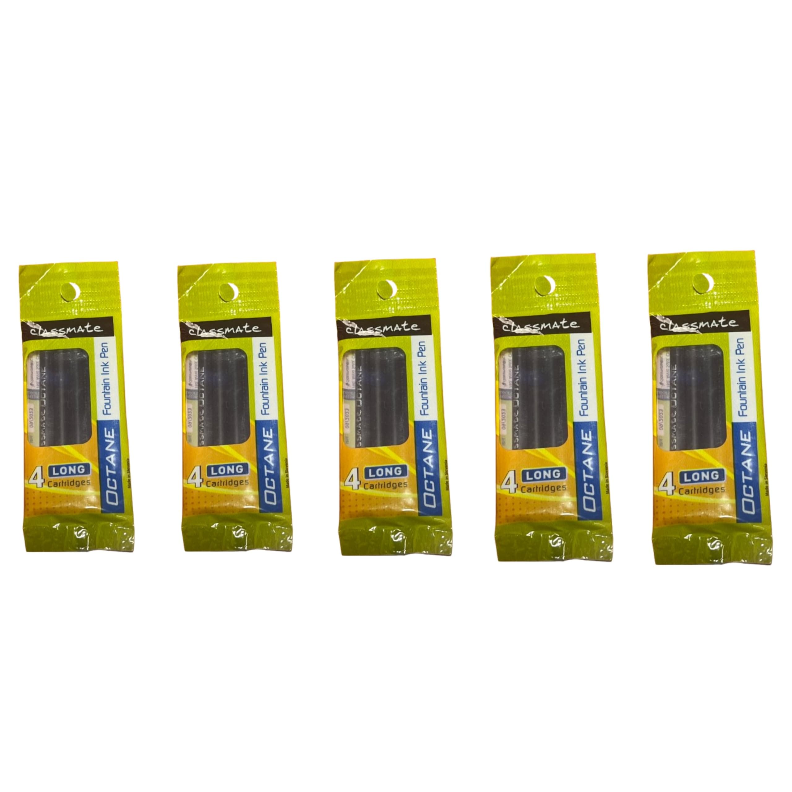 Classmate Octane Fountain Ink Pen Cartridges, Blue, Long Size, Pack of 5