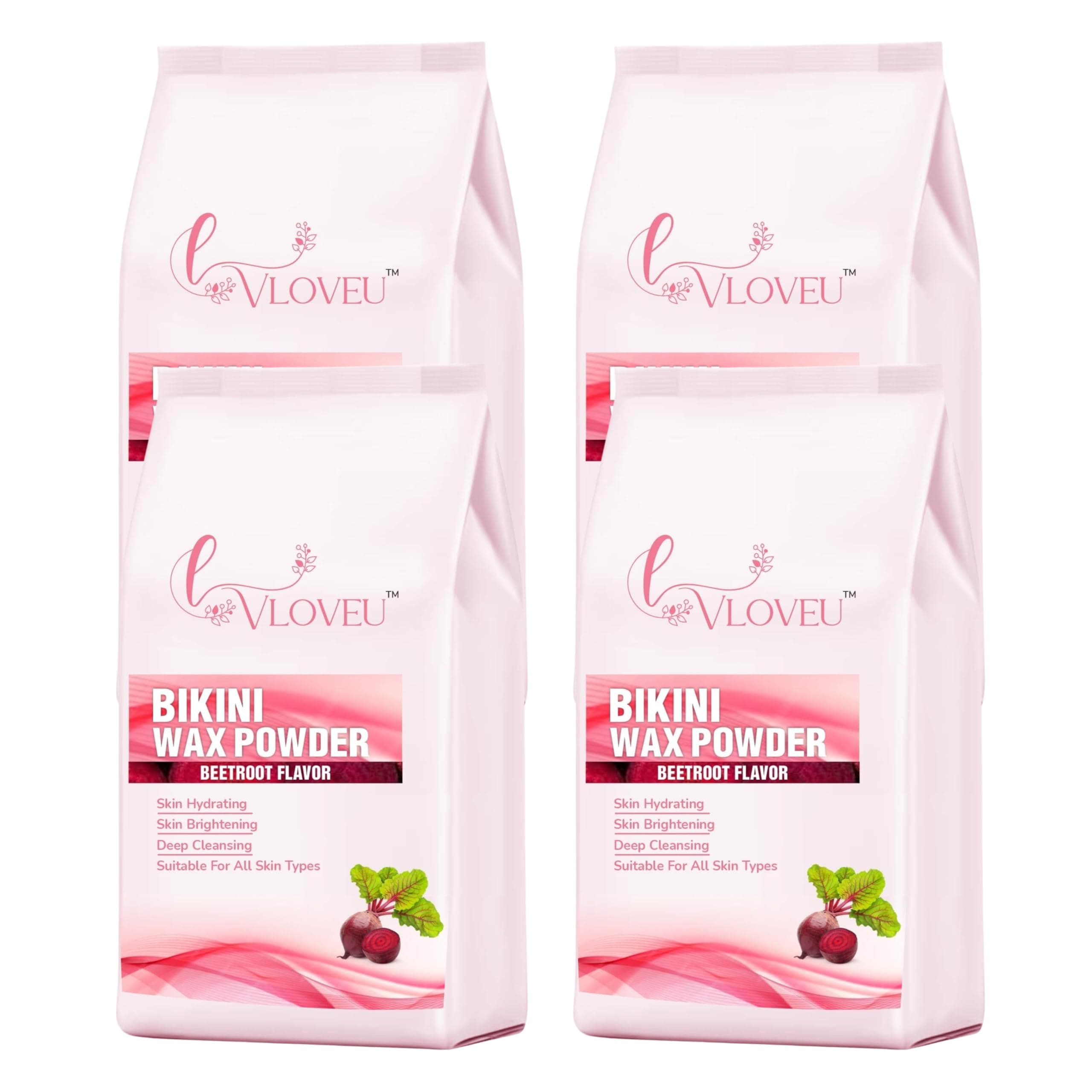 VLOVEU - Beetroot Bikini Wax Powder For Women - 120g, Pack of 4 | 5 Minutes Painless Herbal Wax Powder For Hair Removal|Easy To Use At Home, No Irritation, Bikini Wax For Women And Girls