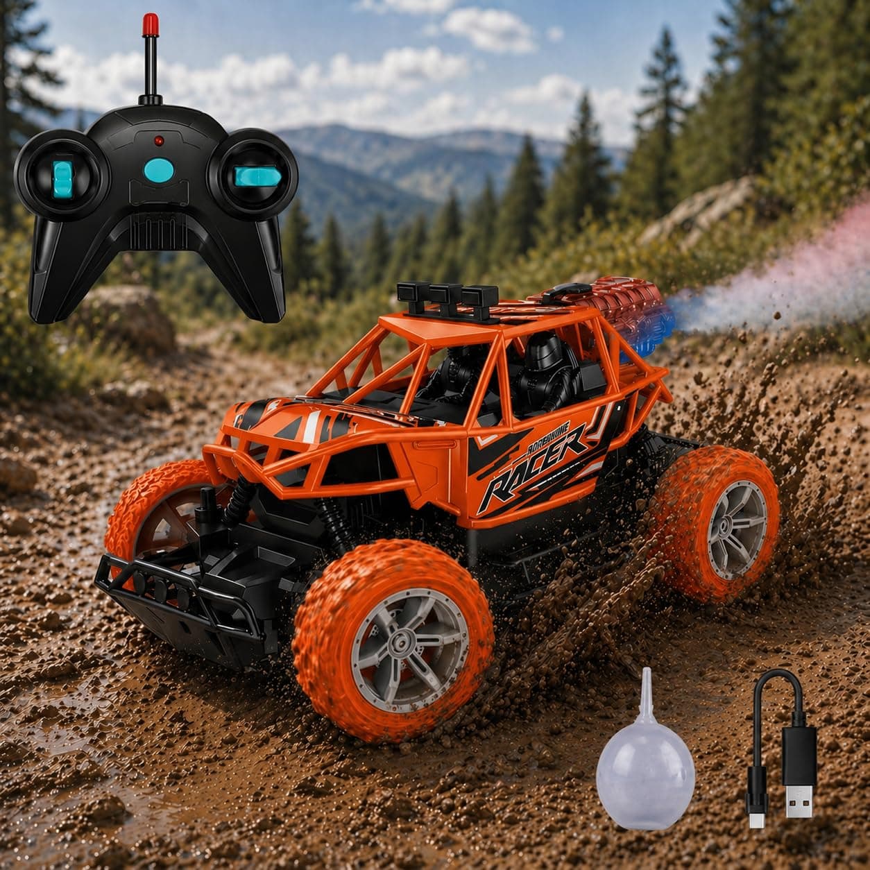 Toy Imagine Remote Control Climbing Car with Cool Spray Effect | 40 MHz RC Off-Road Buggy with Rechargeable USB Charging | Toy Vehicle for Kids (Age 5+) | Colour May Vary