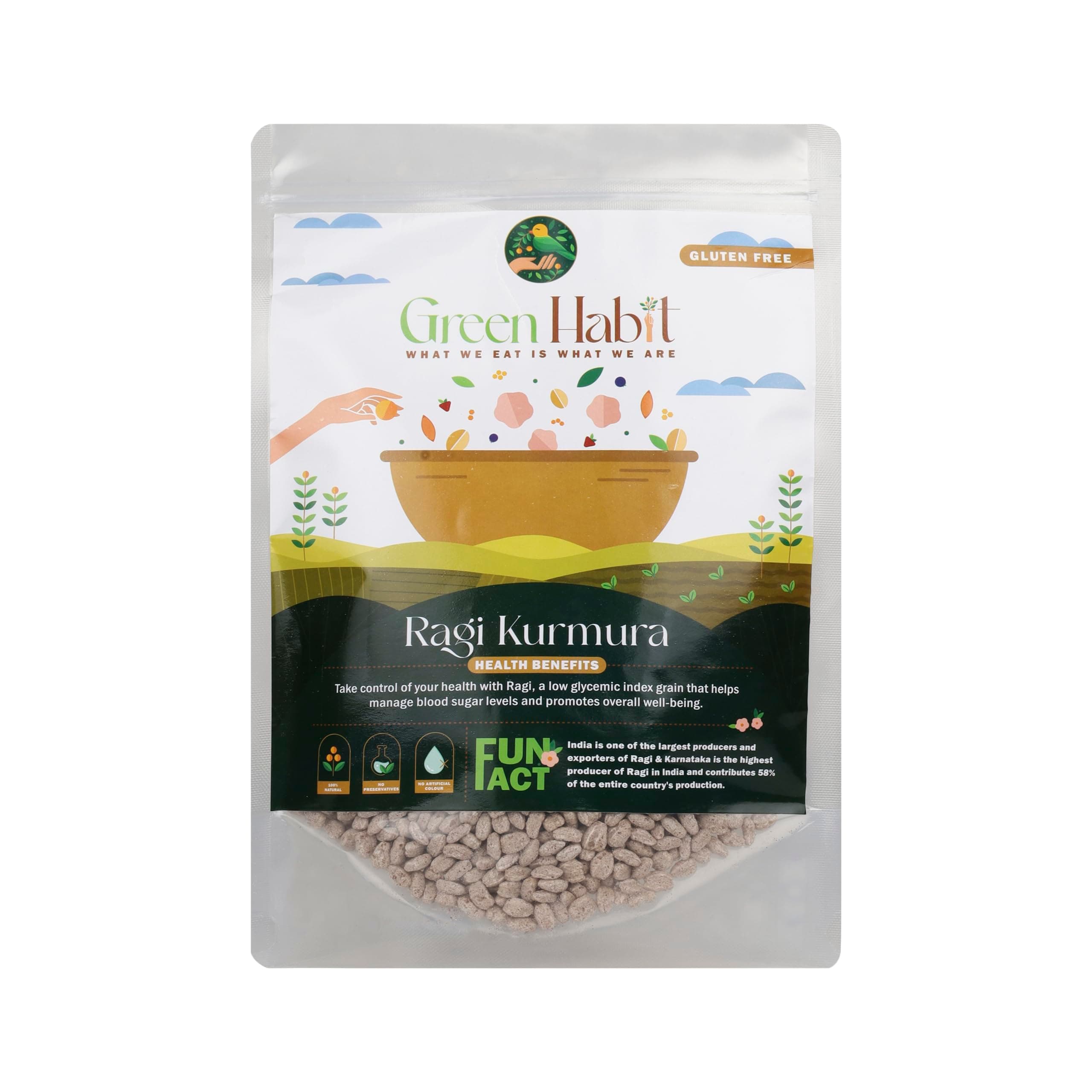 Greenhabit Ragi KURMURA MURMURA aka Ragi Puff for Healhty Breakfast Snack Food (200 gm pack of 2)