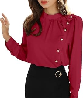 Jashudi Women's Modern Fit Solid Pattern Polyester Top with Long Sleeve Mandarin Neck and Pull On Closure Type