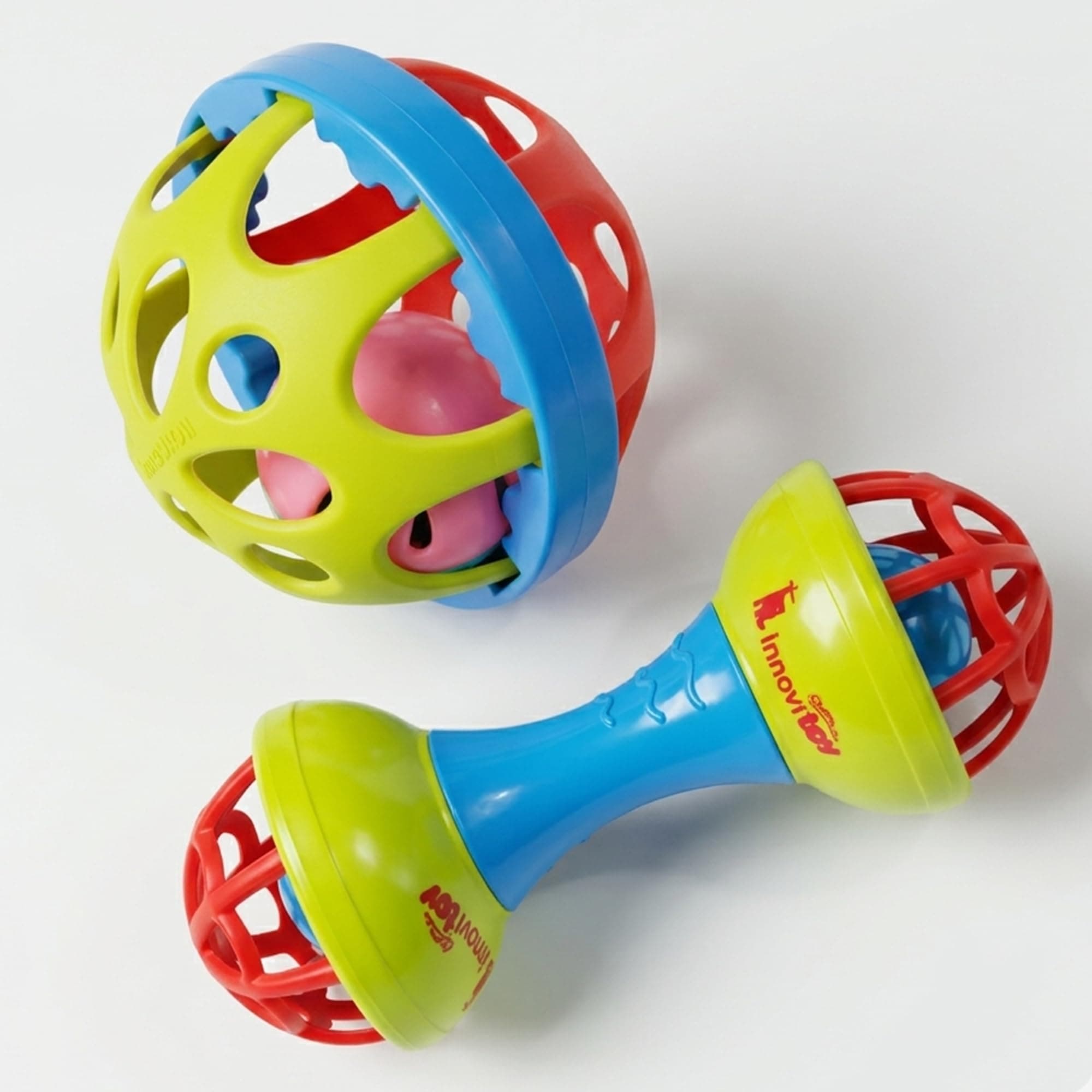 Innovitoy Premium 2 Pcs Baby Rattle & Teether Toy Set for 0 to 12 Months | BPA Free, Non-Toxic Silicone + ABS Plastic | Soft Sound Sensory Toy for Teething Relief & Early Development |