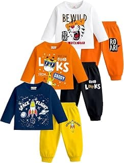 Kuchipoo Boys Regular Fit Cotton T-Shirts and Pyjamas Clothing Set-Pack of 3