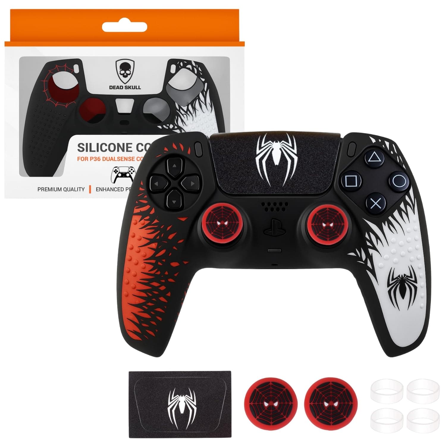 DEADSKULL Spidy Edition Red & White Silicone Controller Sleeve, Anti-Slip Protective Cover Skin Compatible with PS5 Controller, Compatible with Wireless Controller
