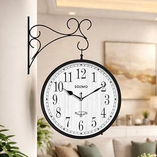Amazon Brand - Solimo Double Sided Vintage Station Wall Clock, One Side Roman and Other Side Numeral dial (10 Inches, Black)