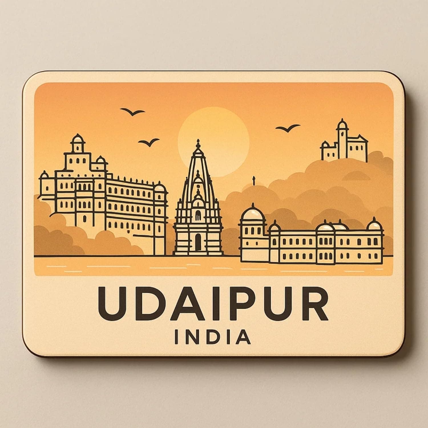 COMONOT Famous City Decorative Wooden Fridge Magnet, HD Print, 7.6x7.6 cm, Travel City Souvenir | Fridge Decoration Magnet for Kitchen & Home Decor | Stylish Fridge Magnet (Udaipur)