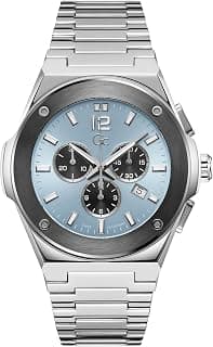 GUESS Gc Silver-Tone and Light Blue Multifunction Watch