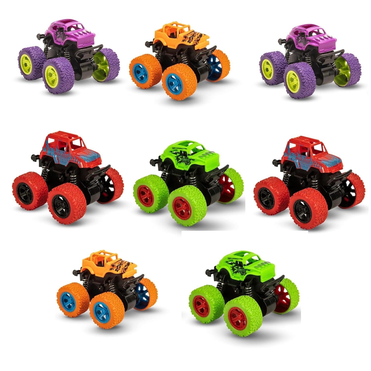 Toy Imagine 360° Stunt Friction Monster Truck Pack of 8 | Push & Go Mini Toy Cars for Kids 3-7 Years | Durable Non-Toxic Build, Strong Grip Tires | Fun Learning Gift for Boys
