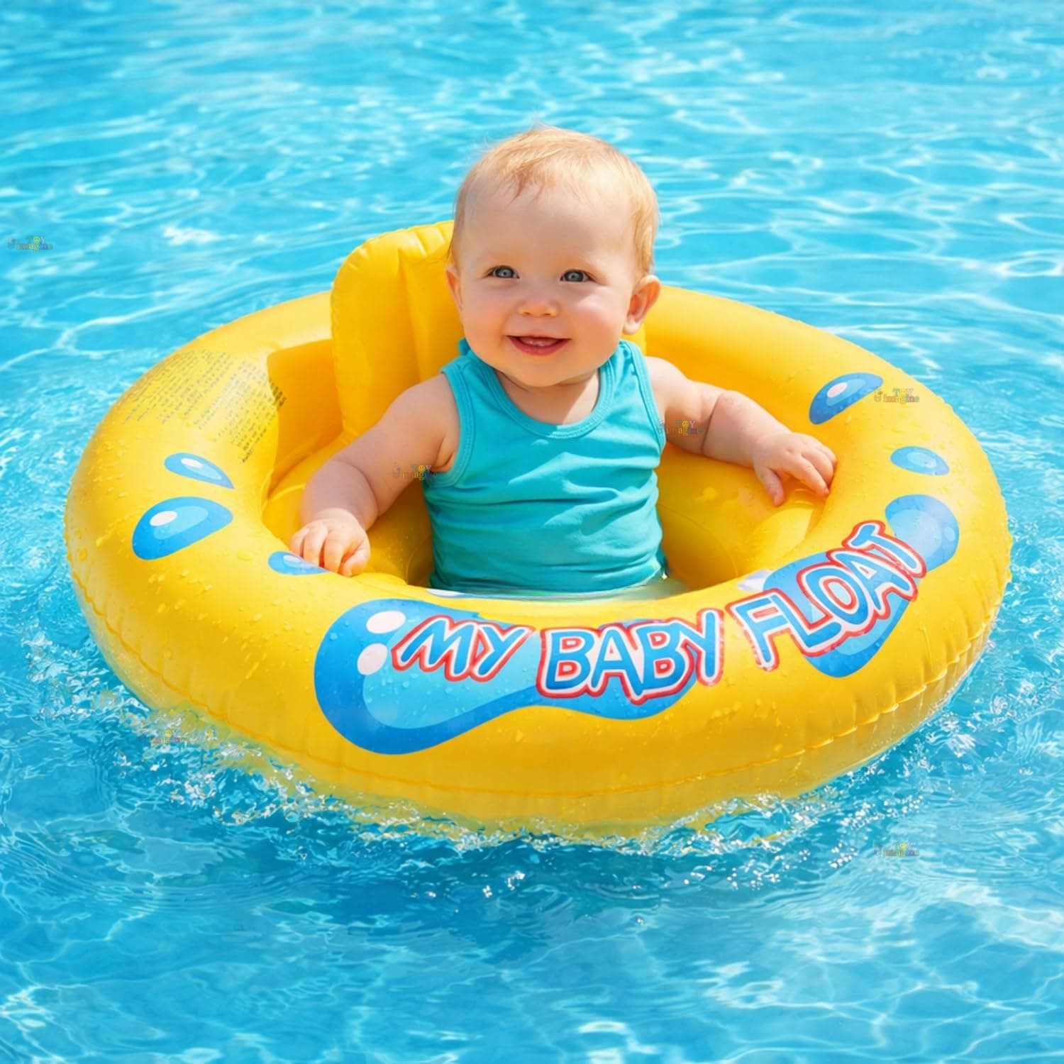 Toy Imagine 26.5"(67 cm) Inflatable Baby Swim Ring with Small Inner Ring Safe Swimming Tube for Kids Anti-Flip PVC Tube,Yellow Saddle-Seat with Leg Holes For Infants 6-24 Months,Baby Pool Swim Trainer