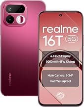 realme 16T 5G Smartphone 8000mAh Batterya 45W Fast Charge, 6.8 inch 144Hz Display, 8GB RAM 128GB ROM, 50mp AI Rear Camera, MediaTek Dimensity 6300 Chipset, Android 16, IP69 Pro Starlight Red