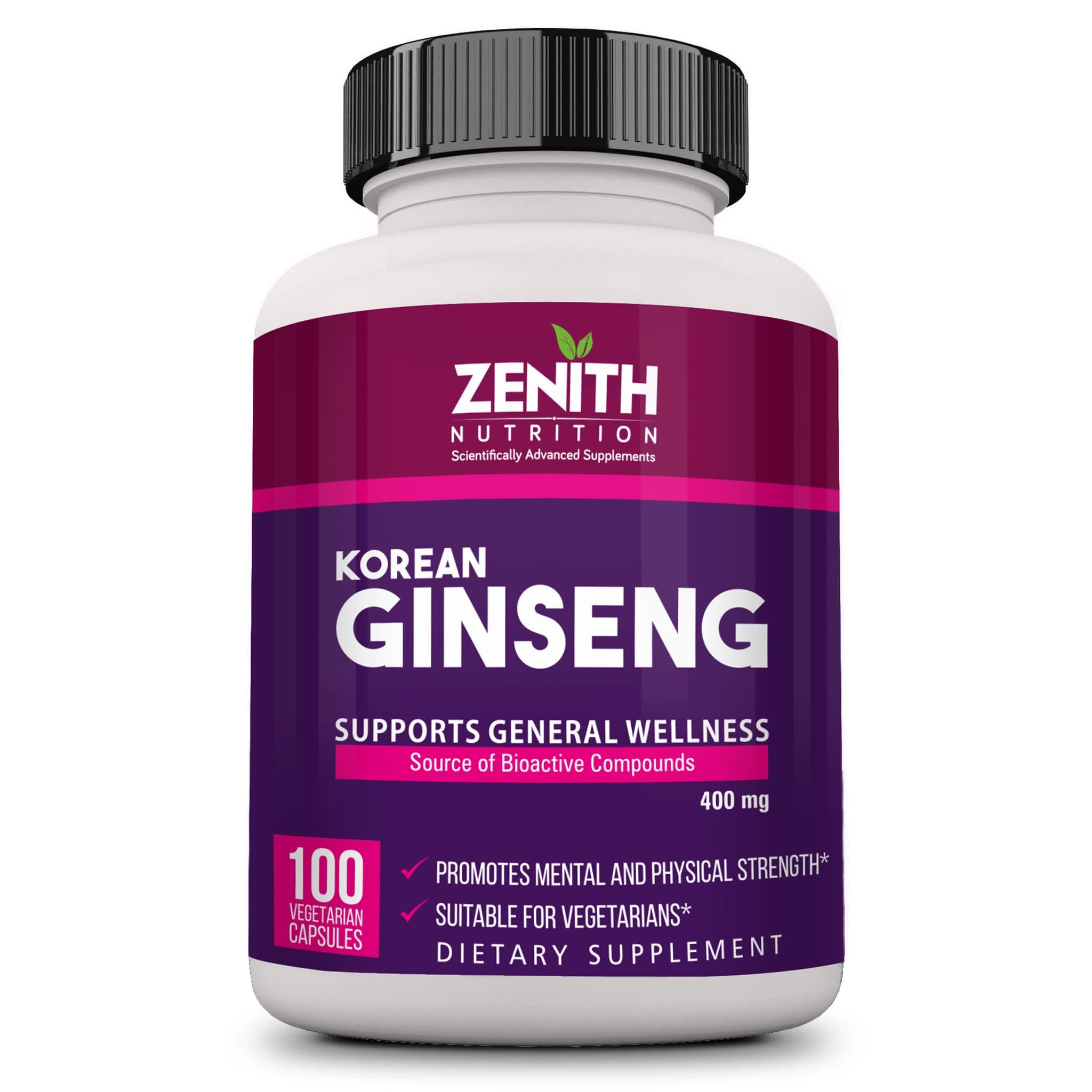 Zenith Nutrition Korean Ginseng for more Energy, Vitality and Endurance - 400 mg - 100 Veg Capsules