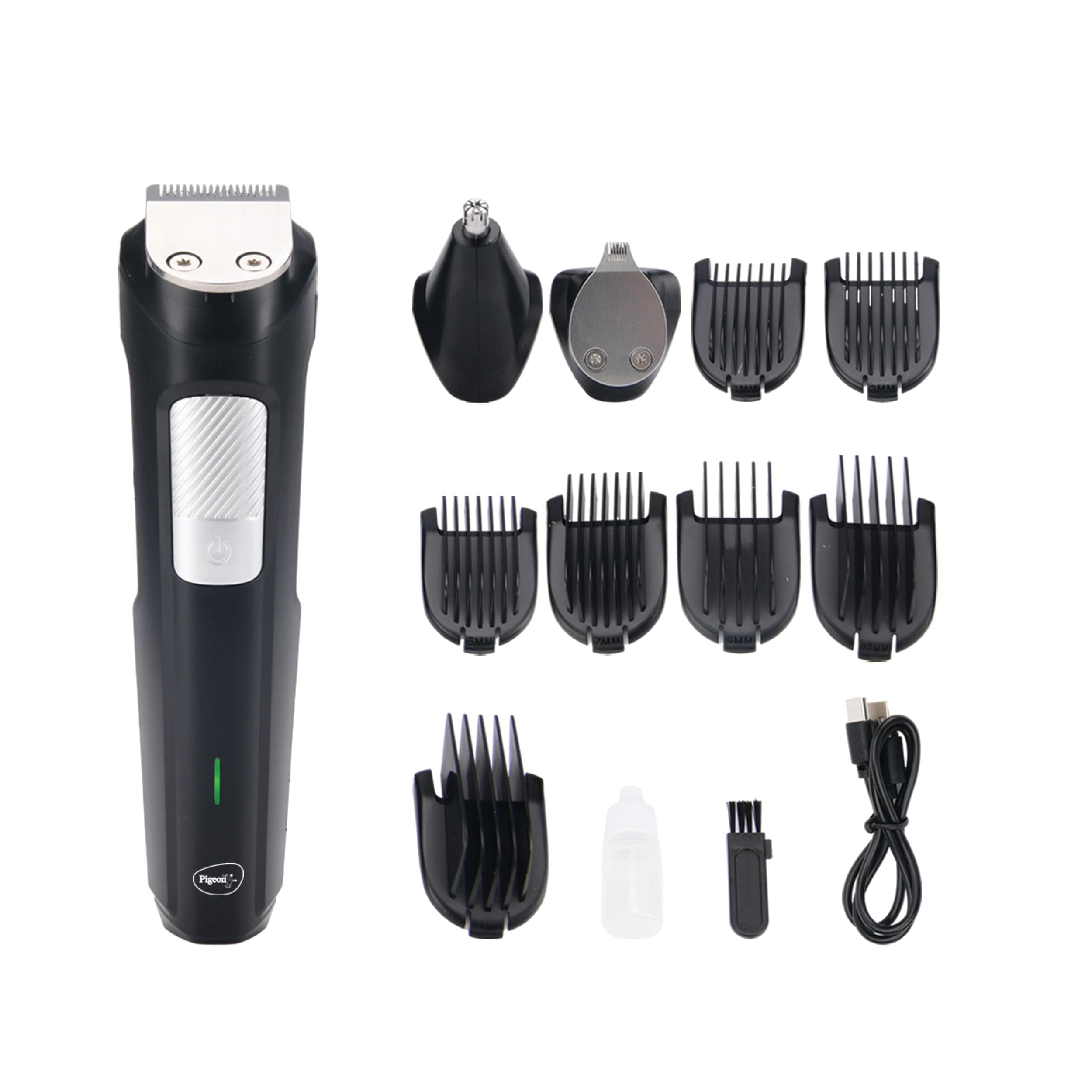 Pigeon 3 In 1 Multi-purpose Grooming Kit for Men | Trimmer, Shaver, Nose & Ear Trimmer | Stainless Steel Blade | USB Type C Charging | 120 Min Runtime | 2 HR Charge Time | 2 Years Warranty