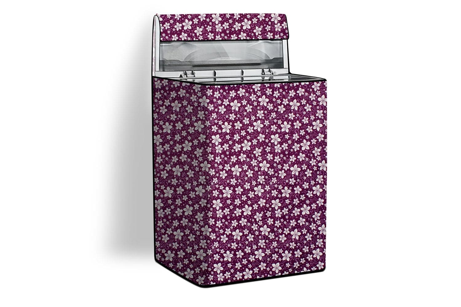Stylista PVC Washing Machine Cover Compatible for Samsung 10 Kg Fully-Automatic Top Loading WA10T5260BV, Floral Pattern Purple