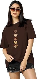 TQH Women's Casual Printed Round Neck, Oversized Longline Drop Shoulder Boho Style T-Shirt