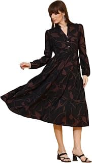 Sheetal Associates Women's Casual Full Sleeve Crepe Fit & Flare Dress | Comfortable Relaxed Fit Summer Party Dress