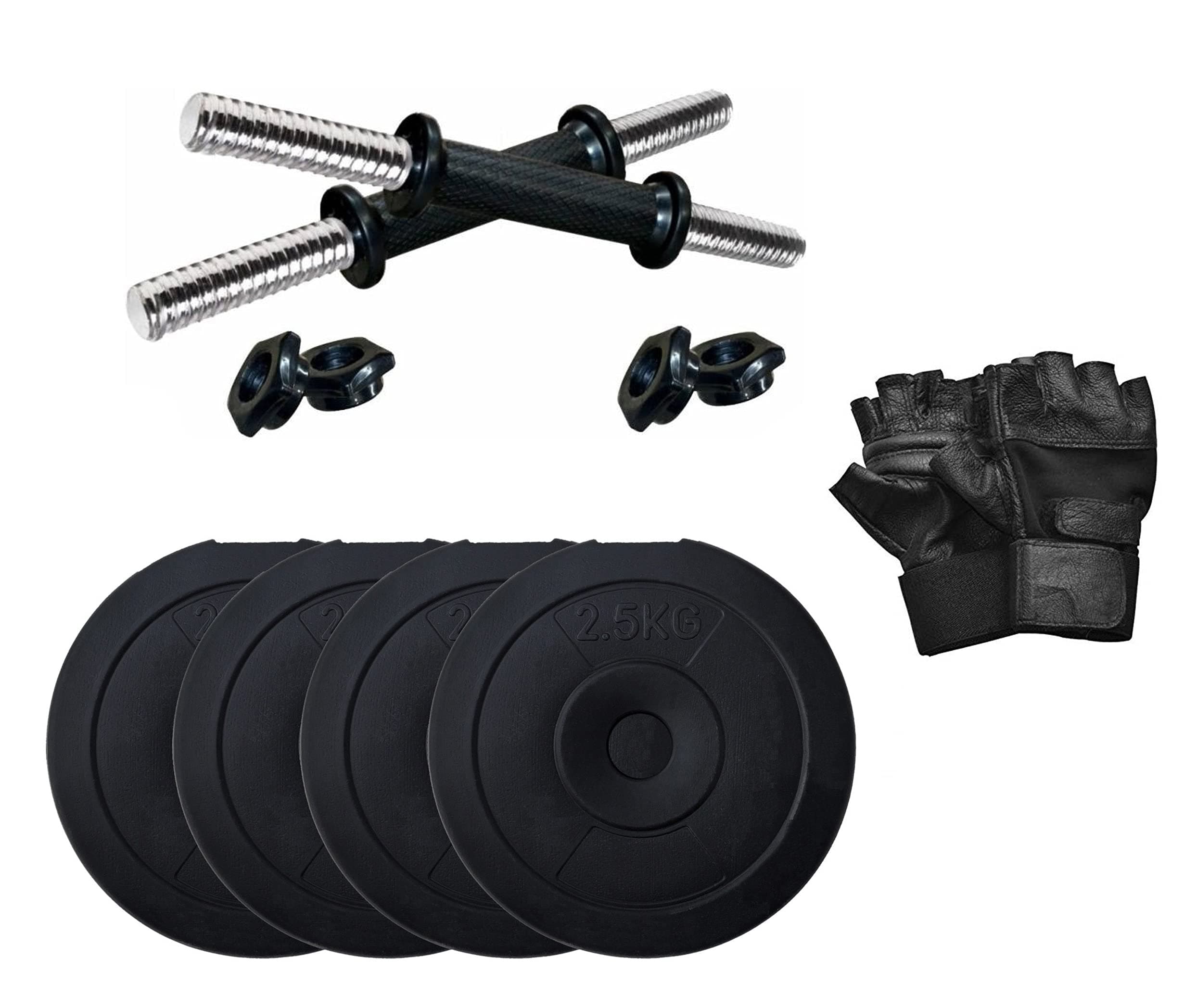 StarX 10 kg PVC Dumbbells Set with Leather Gym Gloves | Gym Equipment for Home Gym Workout Weight Lifting Strength Training & Exercise Fitness Gym Accessories