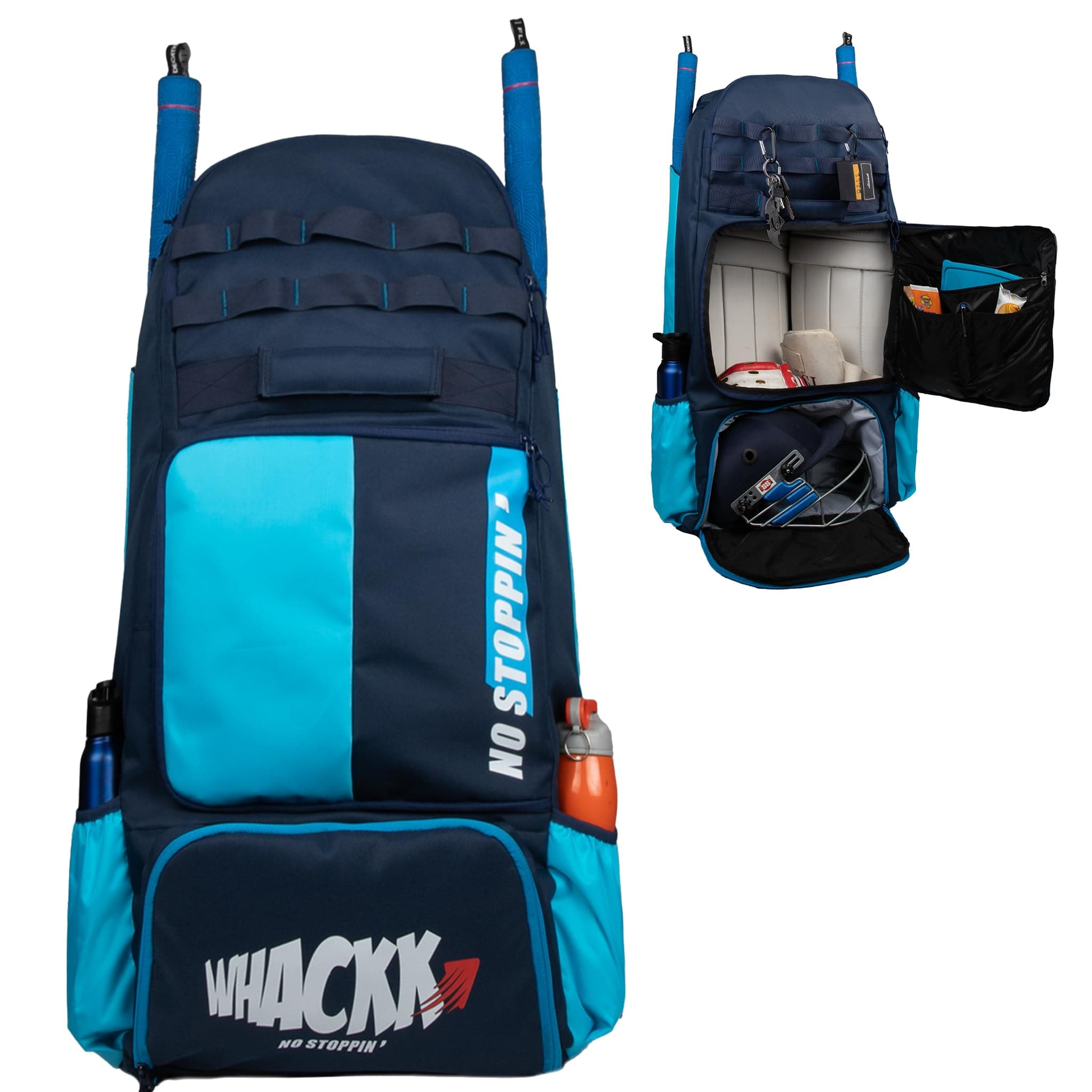 WHACKK Condor 89L Navy Blue Unisex Cricket Kit Bag Backpack | Adult Size | 2 Bat | Shoe/Helmet Pocket | Main Compartment 20" Leg Pad | Player Edition Senior - Made in India