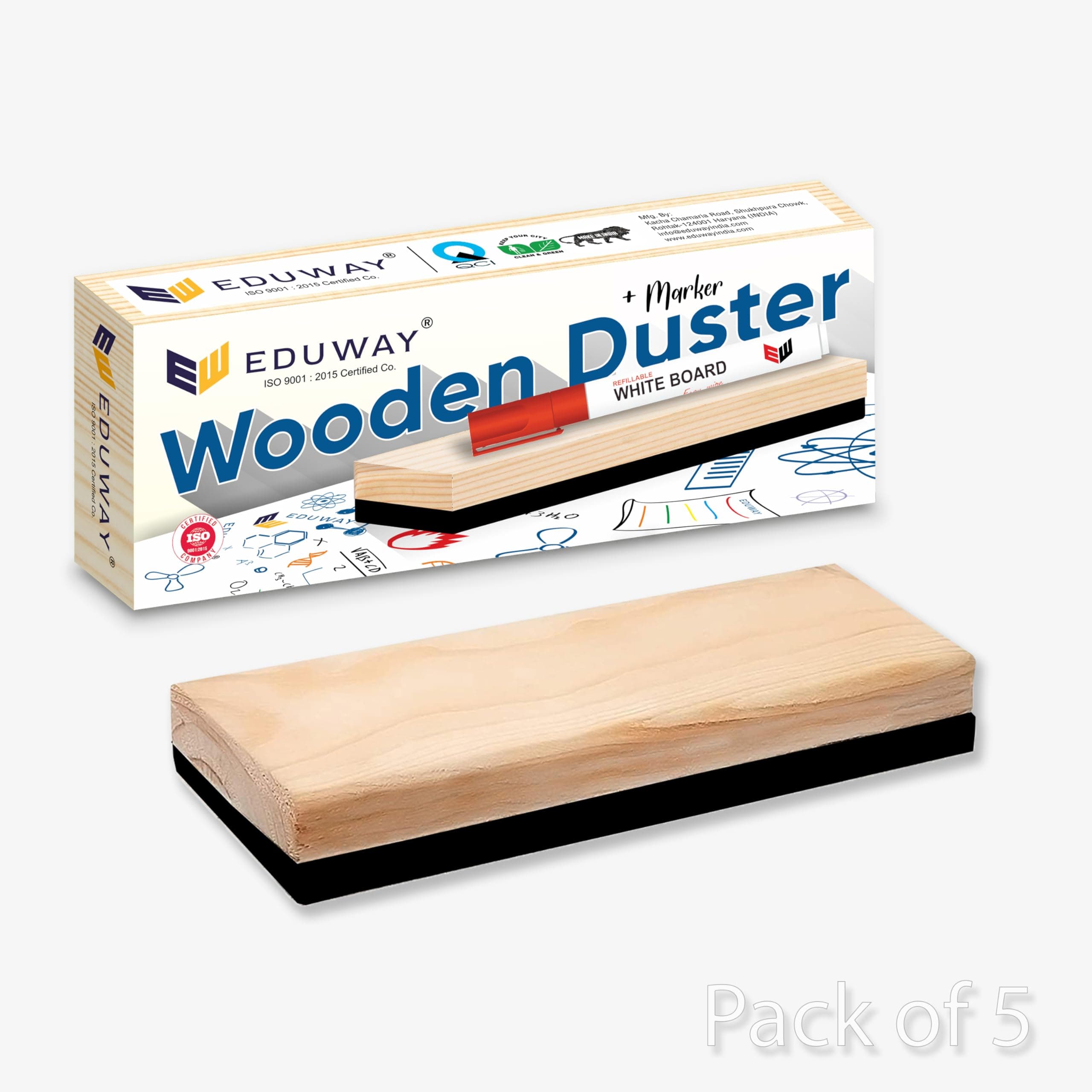 Eduway Premium Non-Magnetic Whiteboard/Chalkboard Wooden Duster Eraser | Perfect Clean for Blackboard & Durable | Ideal for Teacher, Office, School, and Home | Pack of 5