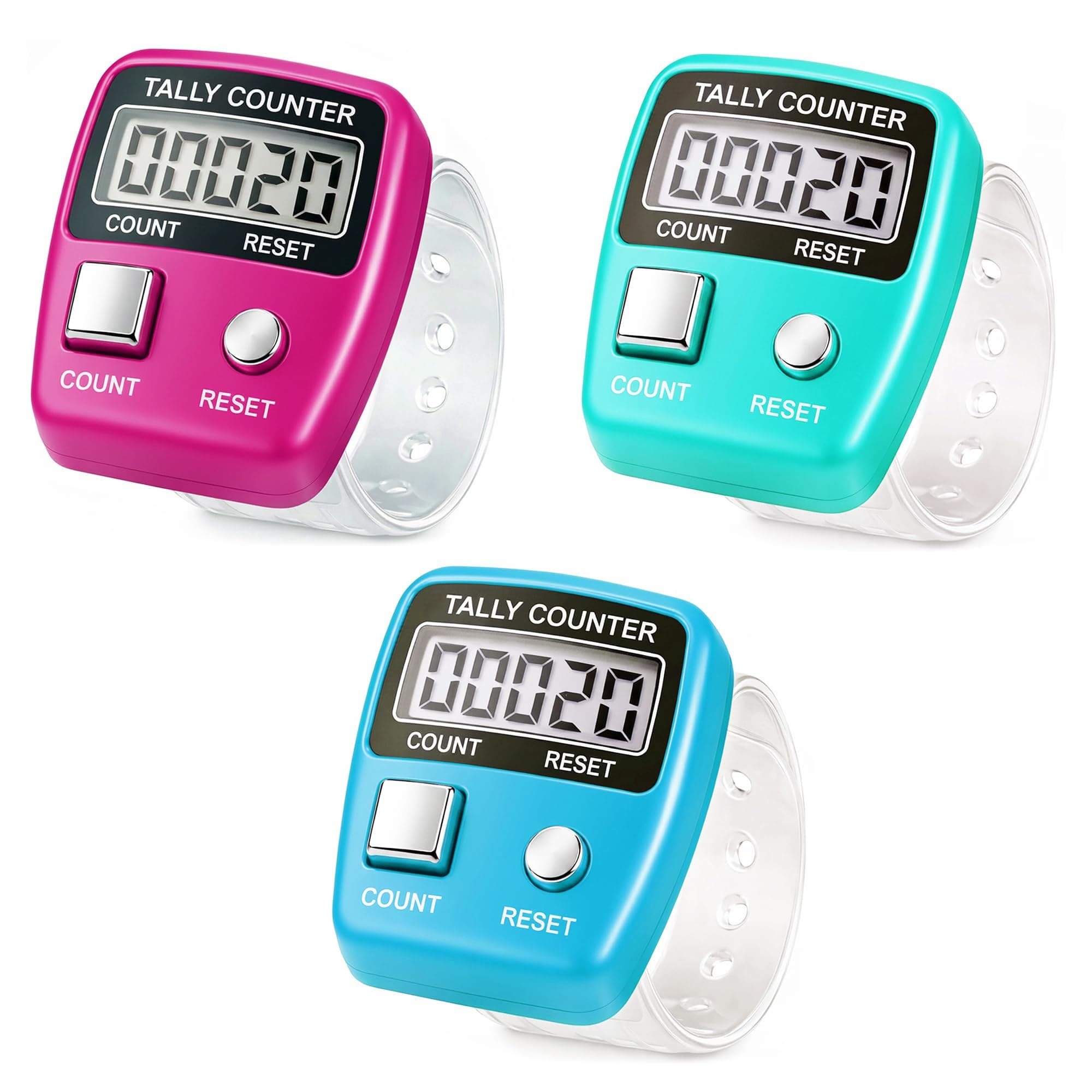 GLUN® Finger Ring Tally Counter, Pack of 3, 5 Digit Hand Clicker Counting Device Multicolour with Clear Visible Numbers, Useful for Various Counting Purposes (Random Colour)