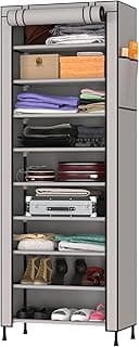 MY ARMOR 1 Door Multipurpose Foldable Wardrobe for Clothes, Multipurpose Cupboard for Storage Rack Cabinet, Foldable, Collapsible Fabric Wardrobe Organizer for Clothes, 1-Door, 9 Shelves/Cabin - Grey