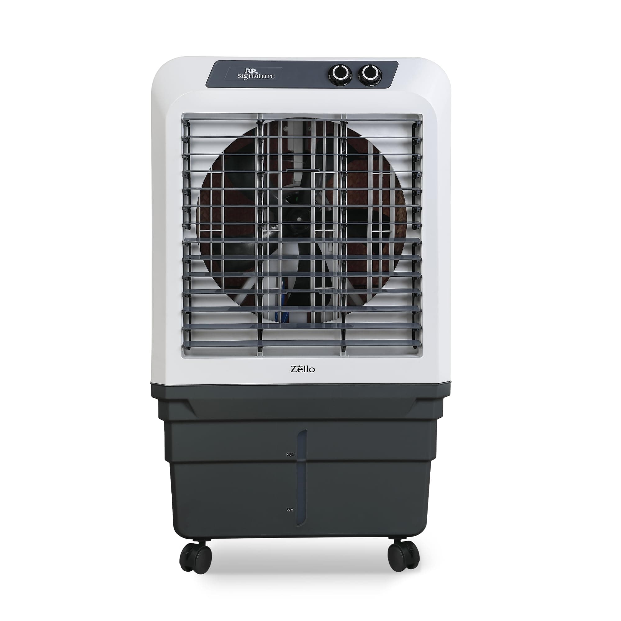 RR Signature Zello HC 90 LTR | Desert Air Cooler with High Air Delivery | Honeycomb Pads | 4-Way Air Deflection | Vertical Auto Swing | Castor Wheels | Inverter Compatibility | 1 Year Warranty by RR