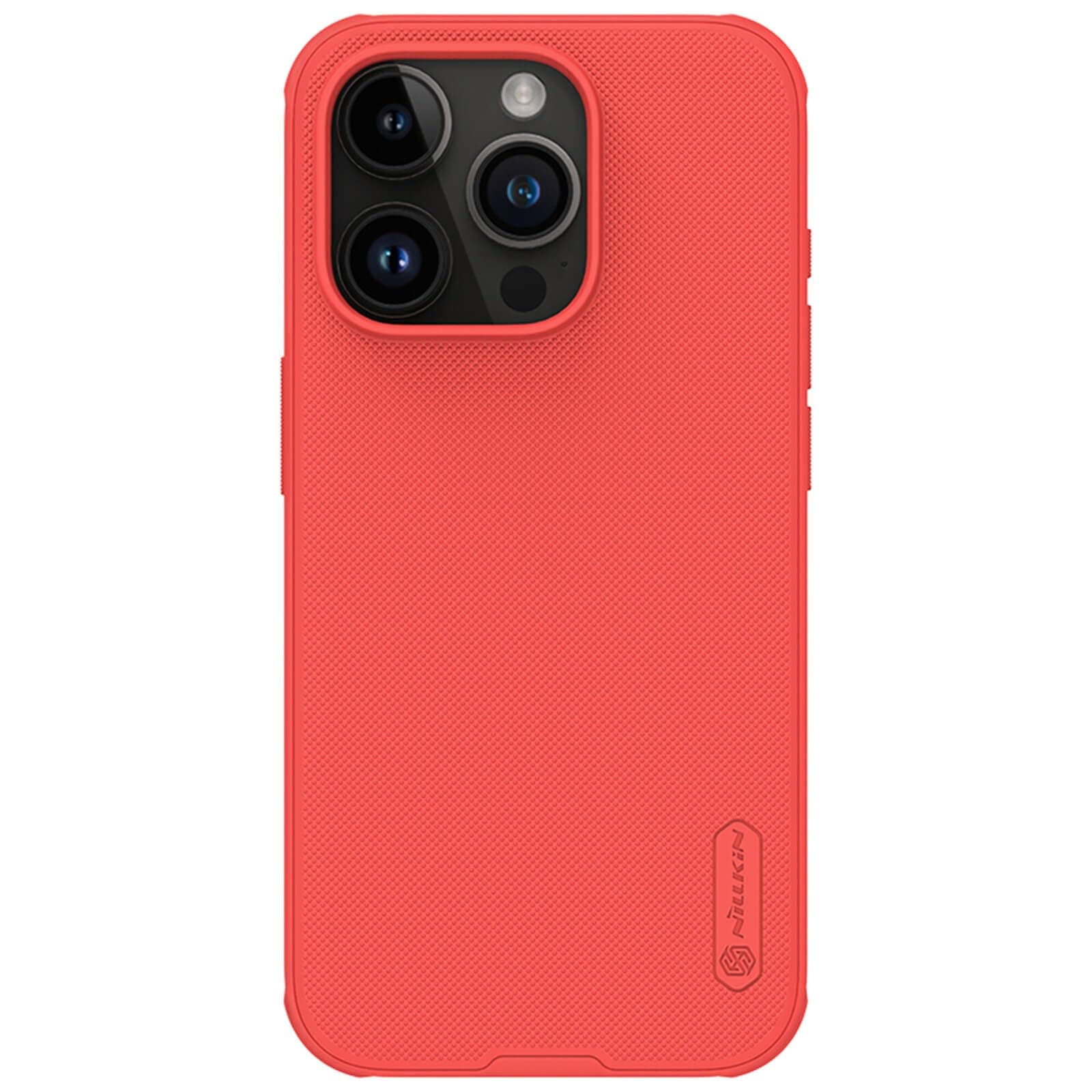 Nillkin Case for Apple iPhone 15 Pro (6.1" Inch) Super Frosted Shield Pro Hard Back Soft Border (PC + TPU) Shock Absorb Cover Raised Bezel Camera Protect PC Without Logo Cut Red Color