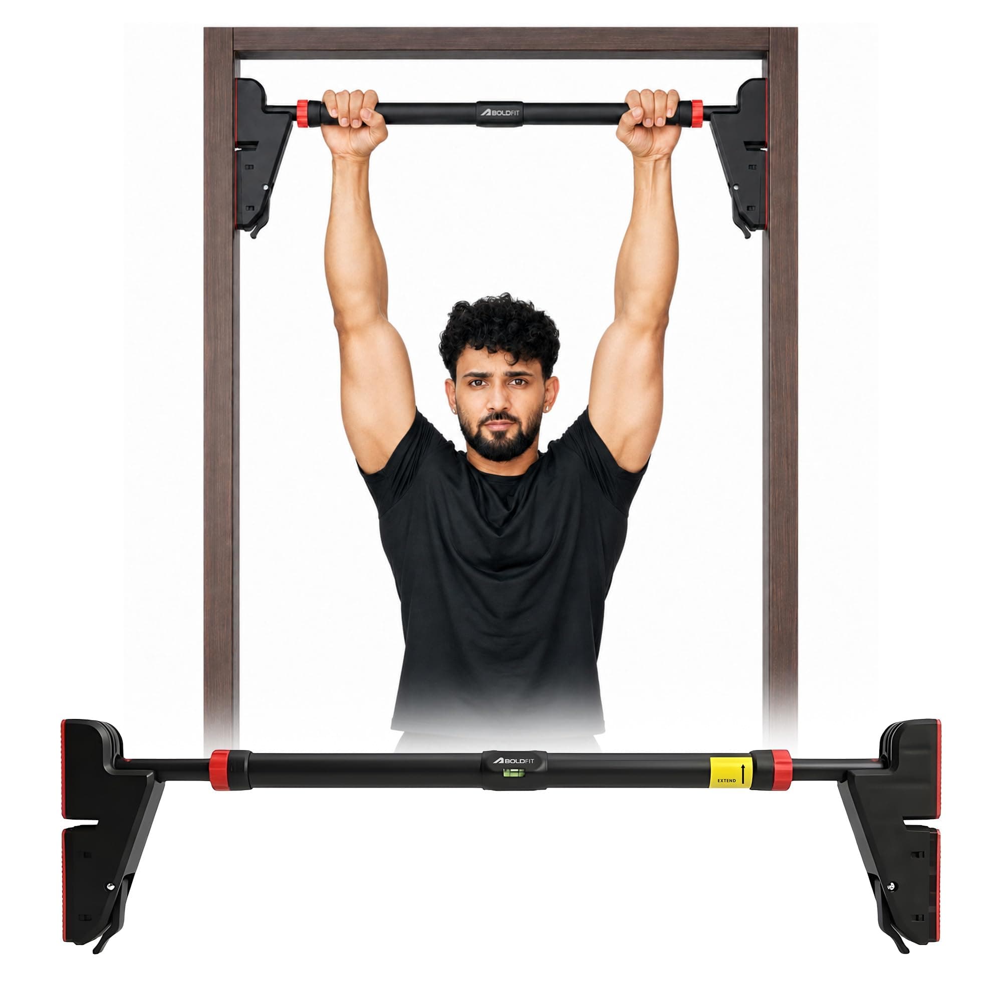 Boldfit Pull Up Bars For Home Workout -Chin Up Bar Gym Accessories for Men Door Way Adjustable Hanging Rod Without Screw, Anti-skid Grip, Strength Training Exercise Bar