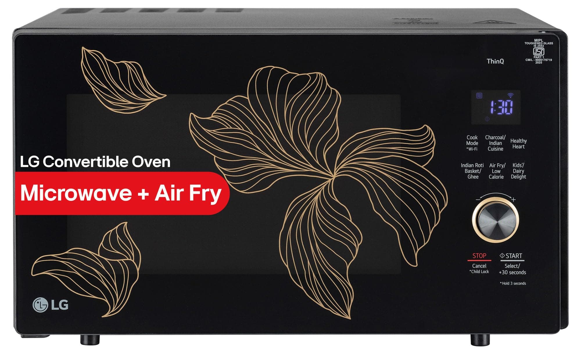 LG 28 L, Convertible Microwave Oven with Air Fry, Charcoal Lighting Heater, Wi-Fi Enabled (MJEN286UGWF, Black, Motorised Rotisserie, 60 Air Fry Recipe, 40 Scan to Cook Recipes & 331 Auto Cook Menu)