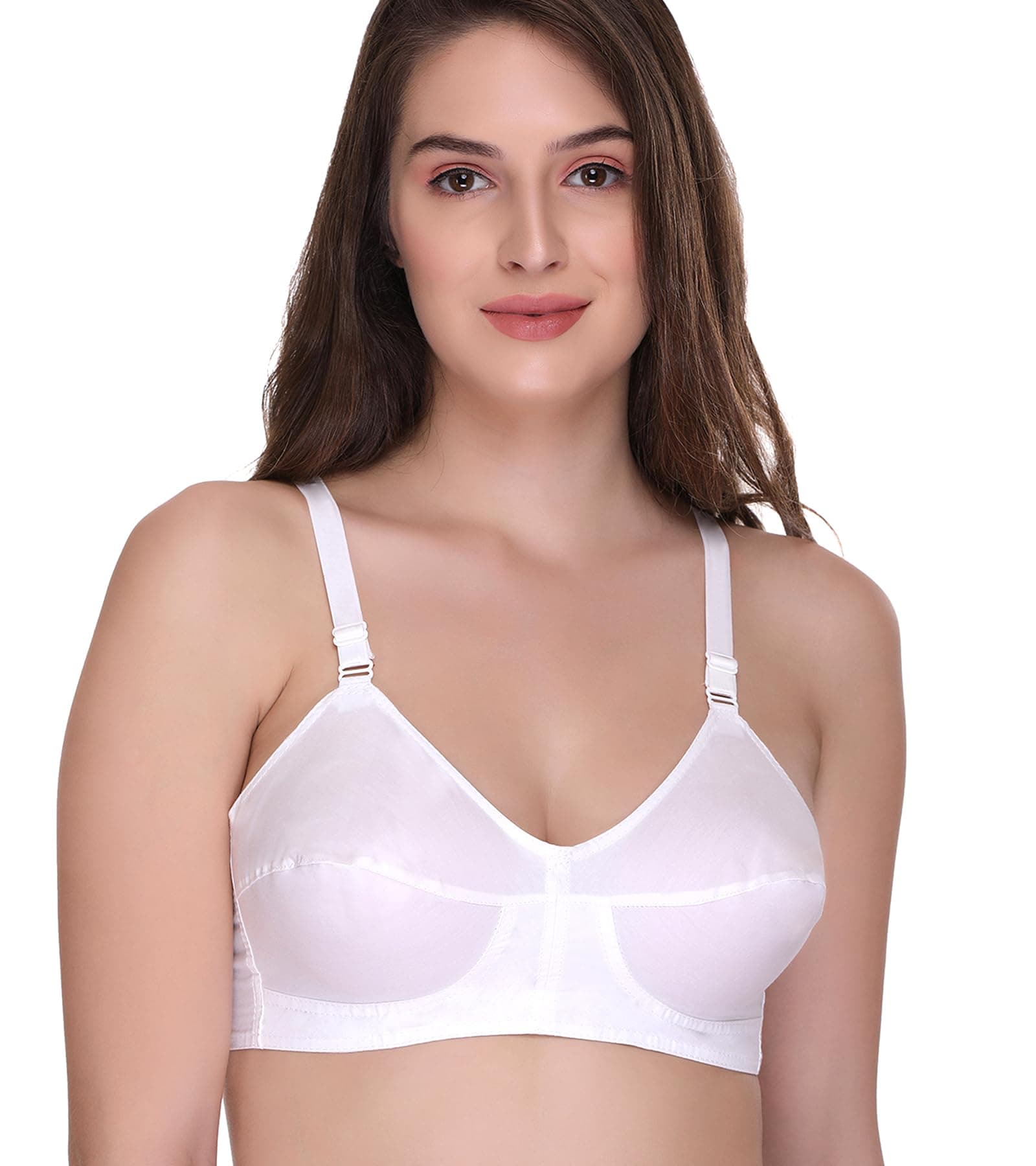 SONA Women Bee-Heart Cotton Non-Padded Non-Wired Full Coverage Daily Use Regular Bra with Cotton Strap (White_Pack of 1_32D)