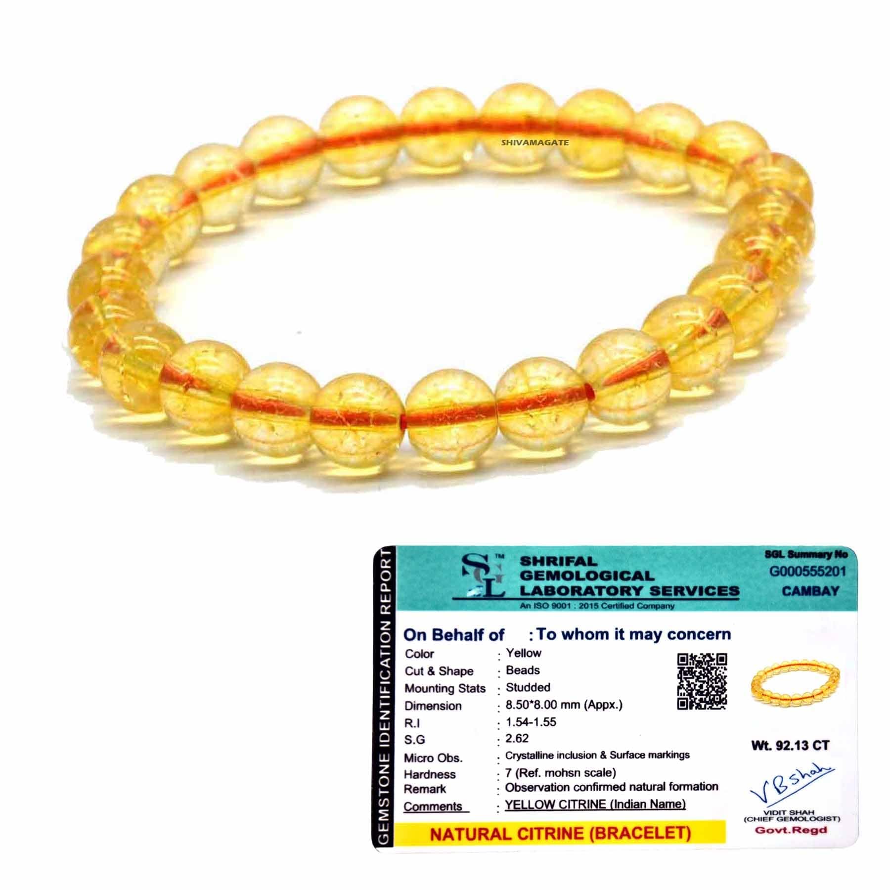 Citrine Bracelet Yellow | Certified & Energized Crystal Bracelet for Wealth, Prosperity & Financial Luck | 8mm Natural Gemstone Beads | Reiki Healing Bracelet for Men, Women, Boys & Girls (Pack of 1)