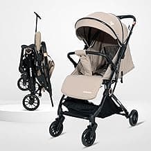 Infantso RIDE-X Auto-Fold Baby Stroller / Pram for Baby with 5 Point Safety Harness, Multi Level seat Recline & Spacious Cushioned seat, One-Hand Fold and 360° Rotating Wheels, Travel Friendly, Extendable Canopy, Adjustable Footrest, Shock Absorption Wheels, Lightweight Stroller for 0 to 3 Years (Beige)