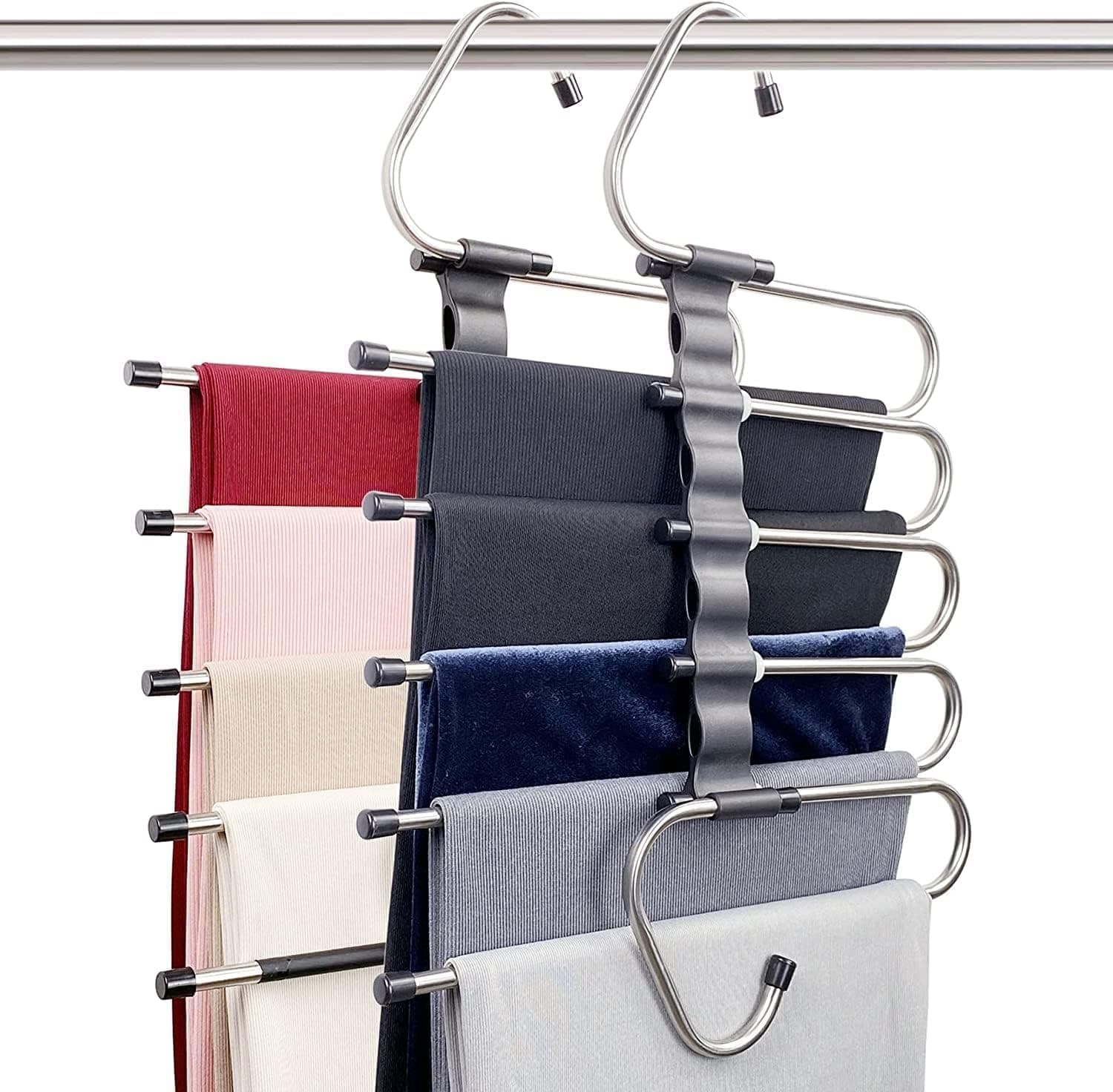 TEKCOOL (Pack of 4) 5 in 1 Stainless Steel Foldable Hangers for Clothes Hanging Multi Layer Multi-Purpose Pant Hangers for Wardrobe Magic Foldable Hanger Clothes Hanger'