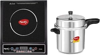 Pigeon by Stovekraft 106 Deluxe Aluminium Outer Lid Pressure Cooker, 12 Litres,Silver & Pigeon by Stovekraft Cruise 1800 watt Induction Cooktop (Black)
